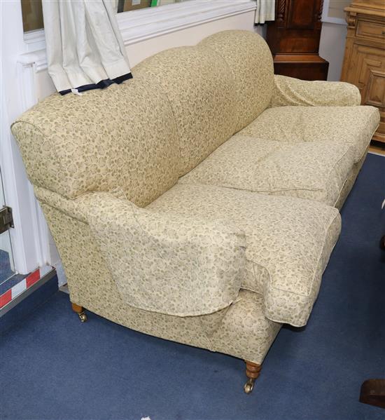 A George Smith upholstered three seat settee W.214cm